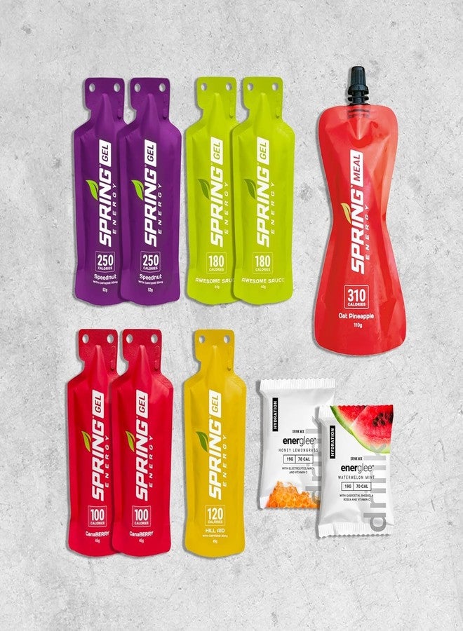 Spring Energy Real Food Gels and Energlee Drinks (10 Spring & Energlee)- A Race Pack For Up To 3 hours Marathon, Halfmarathon, Triathlon, Cycling - Image 1